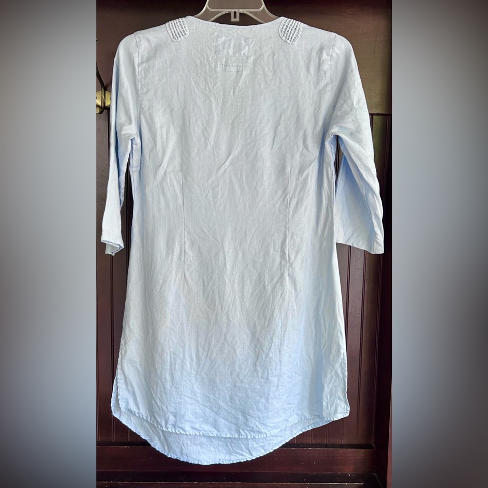 Malvin Hamburg Linen Crochet Blue 3/4 Sleeve Shift Dress Coastal Breathable Sz L - Picture 6 of 9